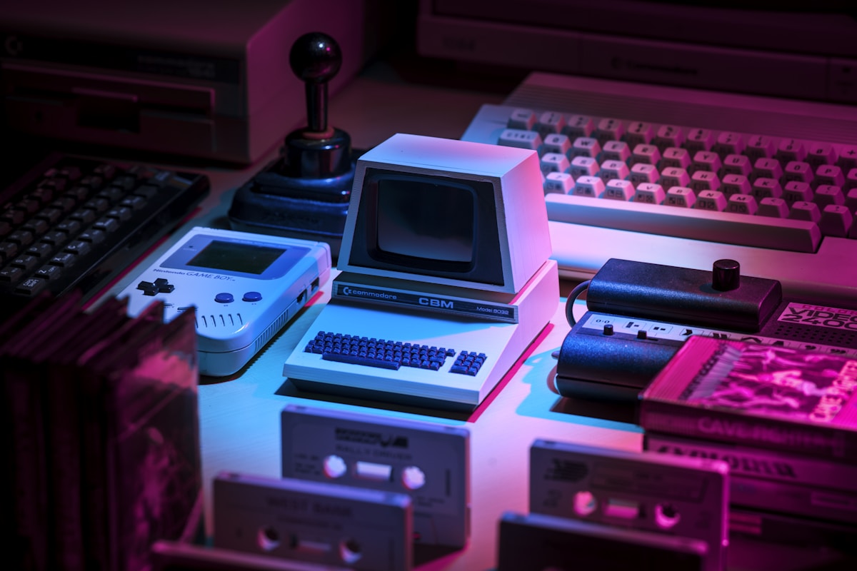 Colorful gaming setup with a desktop computer